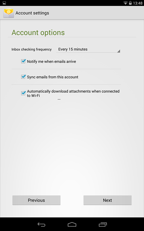 Android IMAP Account Options