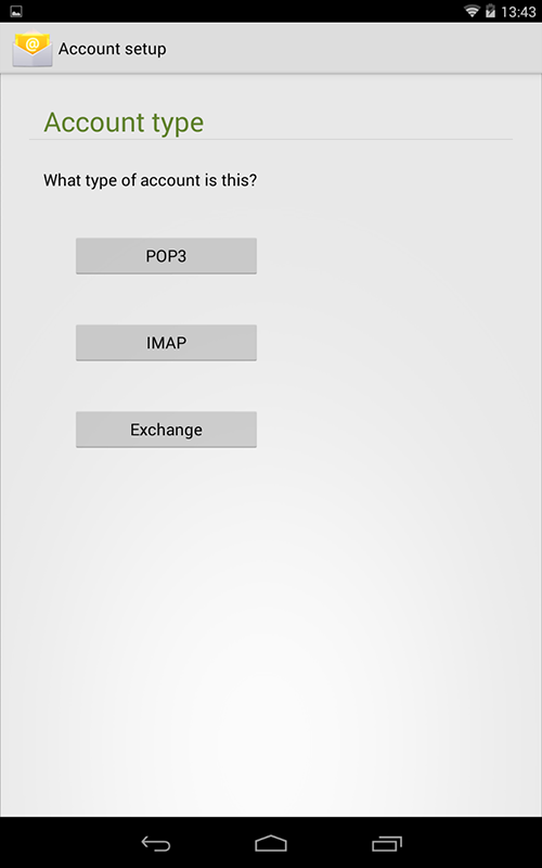 Android IMAP Select Account Type