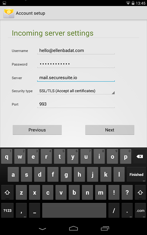 Android IMAP Incoming Server Settings