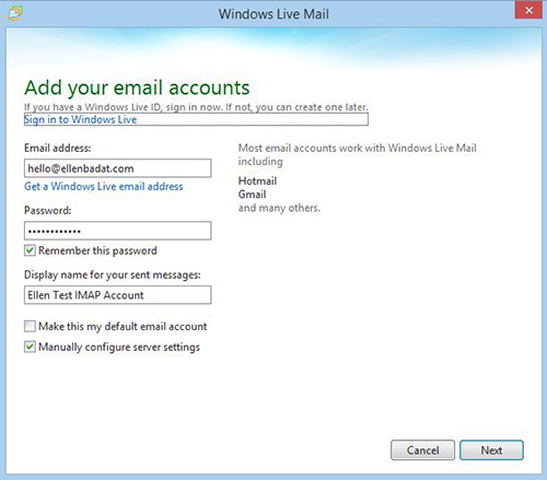 Windows Live Mail Account Details